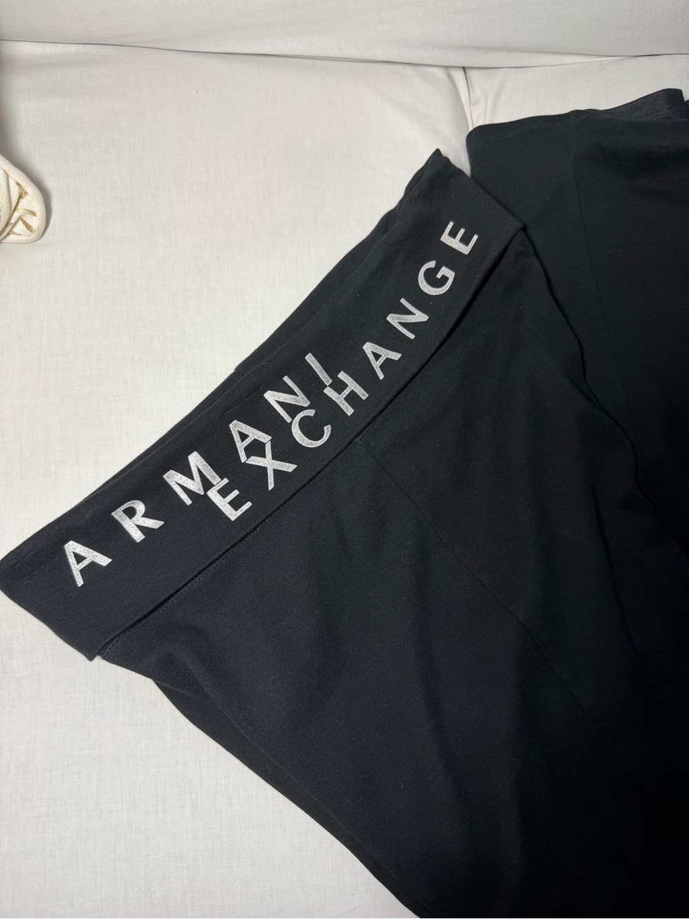Armani Exchange Black Foldover Flare Yoga Pants Silver Logo Size S